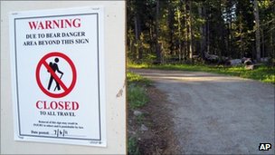Sign reads 'Warning bear danger beyond this area'